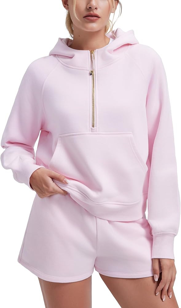 SUUKSESS Women Gold Half Zip up Cotton Hoodies Casual Pullover Sweatshirt | Amazon (US)