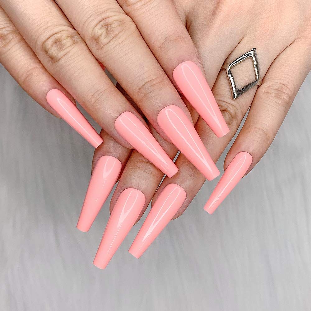 Artquee 24pcs Light Pink Pure Color Ballerina Long Coffin Glossy Fake Nails Press on Nail False T... | Amazon (US)