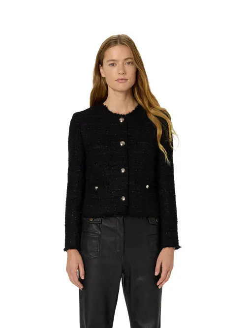 GERARD DAREL Nessa Cropped Tweed Jacket in Black at Nordstrom, Size 14 | Nordstrom