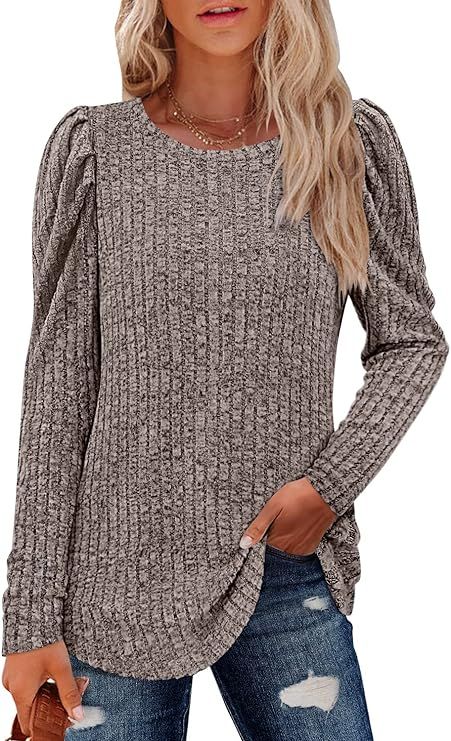 Kikula Women's Puff Long Sleeve Shirts Lightweight Casual Crewneck Tunic Tops | Amazon (US)