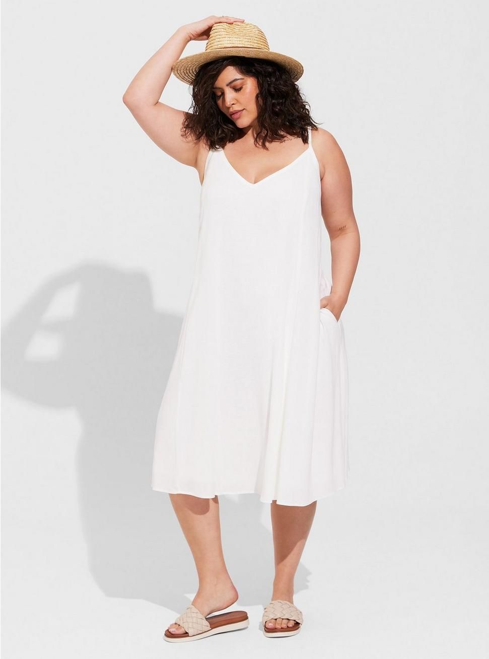 Midi Rayon Slub V Neck Cami Beach Dress | Torrid (US & Canada)