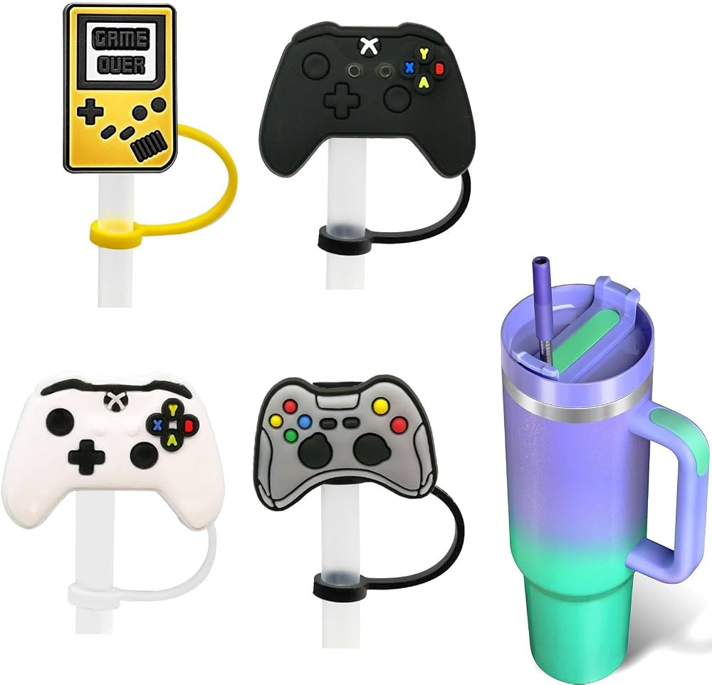 Large 10mm Video Game Straw Covers Cap for Stanley Cup 40 oz 30 oz Silicone Cartoon Straw Topper ... | Amazon (US)