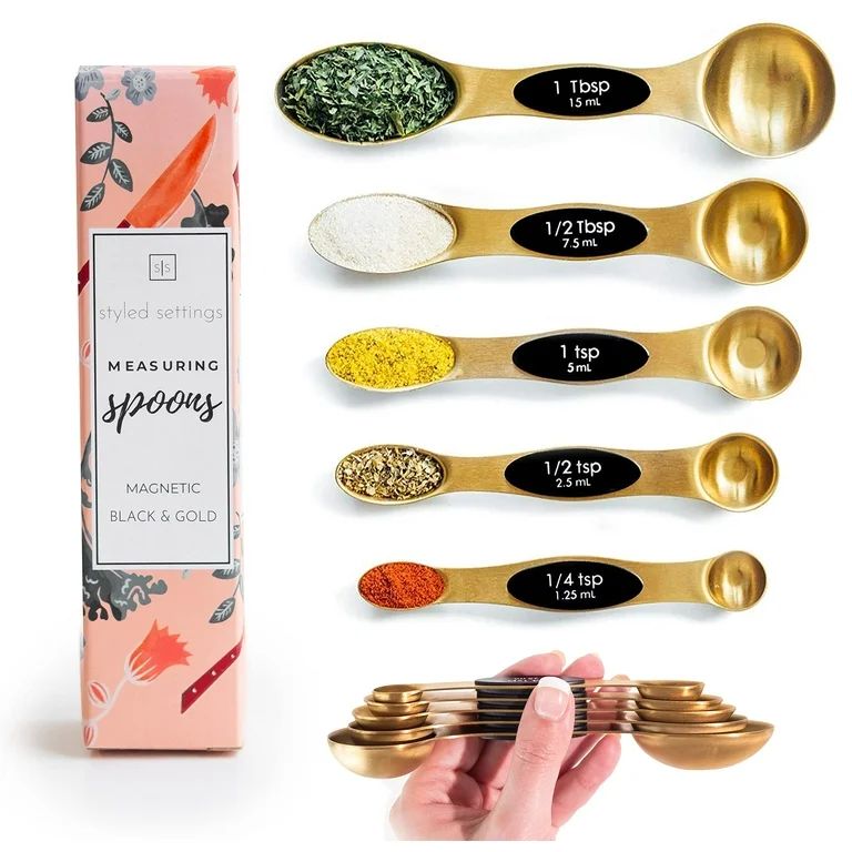 Styled Settings Gold and Black Stainless Steel Magnetic Measuring Spoons Set - Walmart.com | Walmart (US)