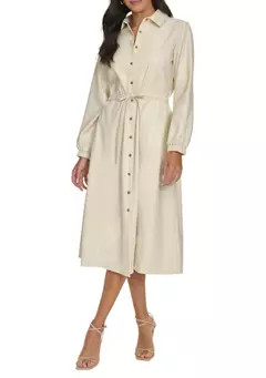Calvin Klein Women's Long Sleeve Collar Faux Leather Shirtdress | Belk