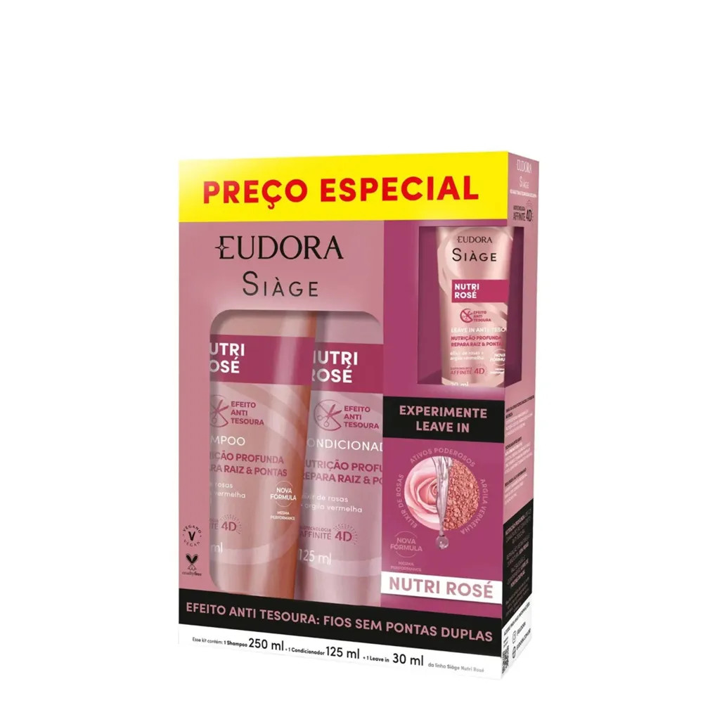 Kit Siàge Eudora Nutri Rosé Shampoo 250 ml + Condicionador 125 ml + Leave-In 30 ml | Amobeleza (BR)