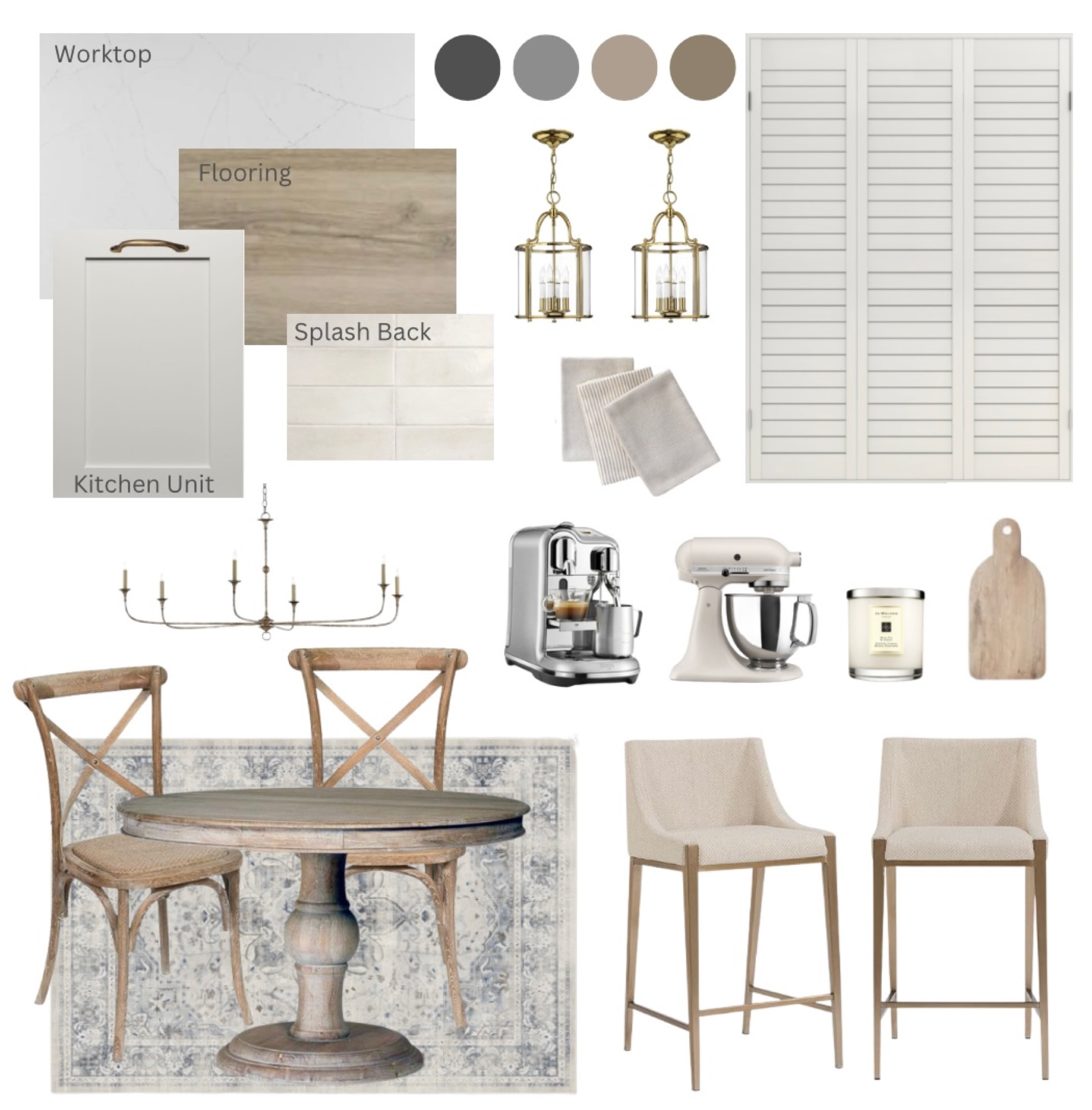 Farmhouse Kitchen Mood Board. Kitchen decor idea. Farmhouse kitchen. Rustic farmhouse dining table and chairs. 

#LTKU #LTKhome #LTKstyletip