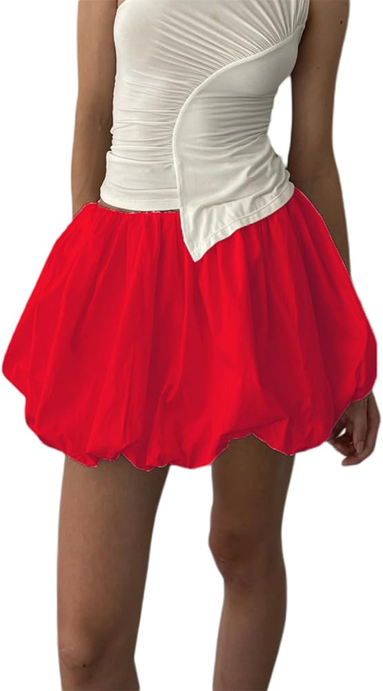 Women Y2K Solid Color Pleated Bubble Mini Skirt | Amazon (US)