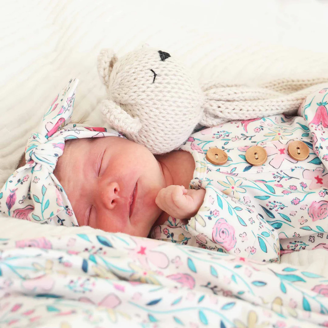 Paris Petals Newborn Baby Knot Gown & Hat Set | Caden Lane