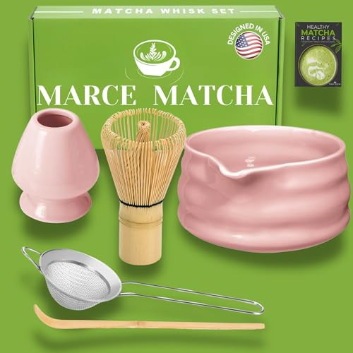 Marce Matcha Whisk Set- Matcha Set includes Matcha Whisk and Bowl with Spout, Sifter, Holder and Scoop- The Perfect Bamboo Whisk for Matcha Tea (Pink) | Amazon (US)