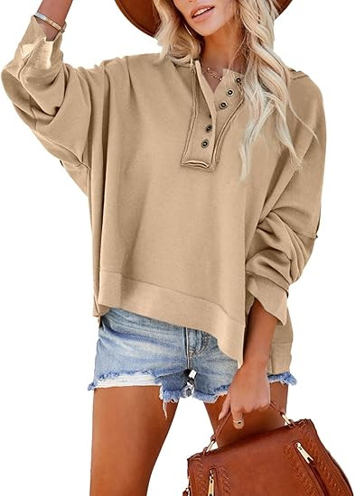 Dokotoo Women's V Neck Button Down Long Sleeve Crop Hoodies Loose Pullover Hooded Sweatshirts Top... | Amazon (US)