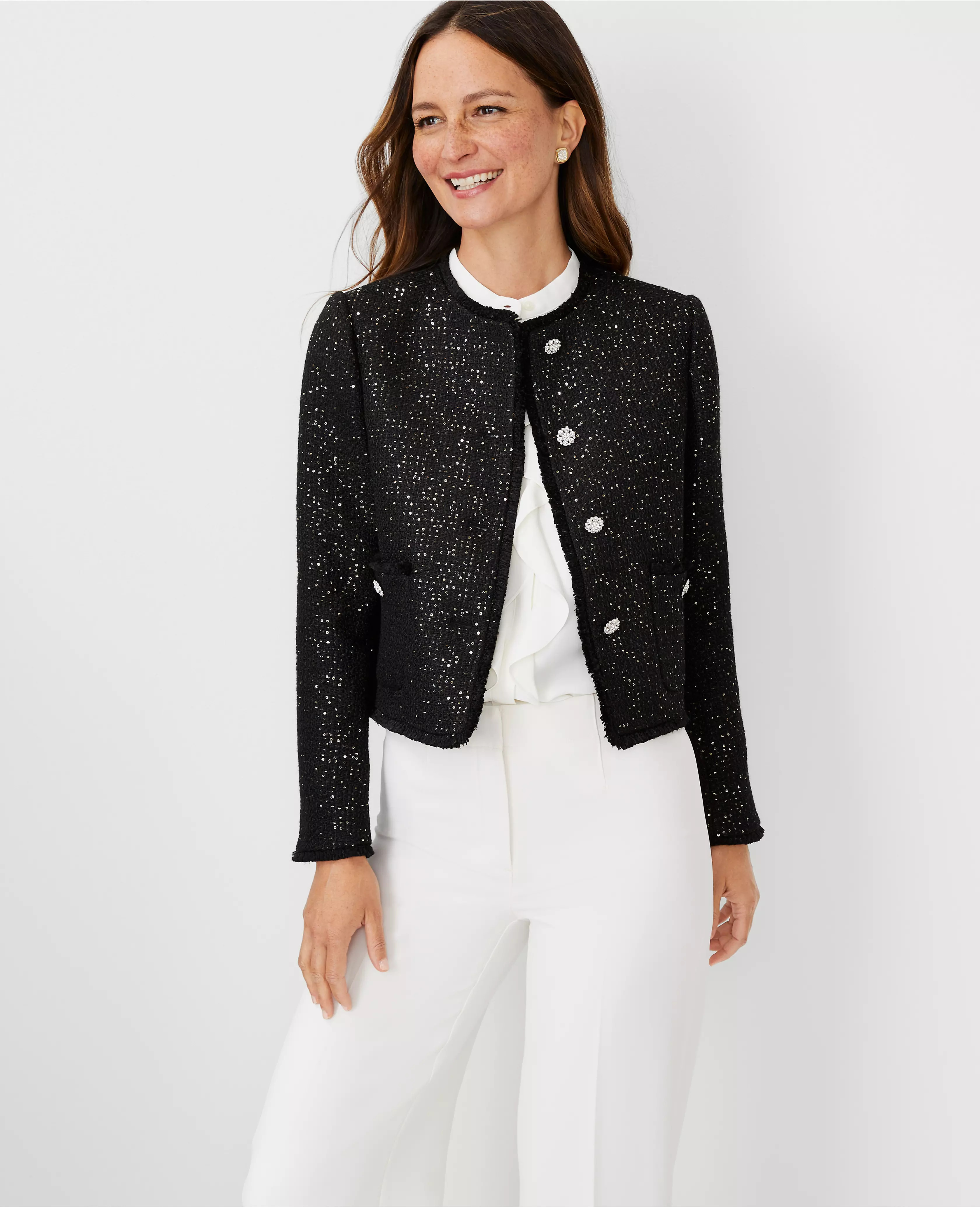 The Short Patch Pocket Jacket in Sequin Fringe Tweed | Ann Taylor (US)