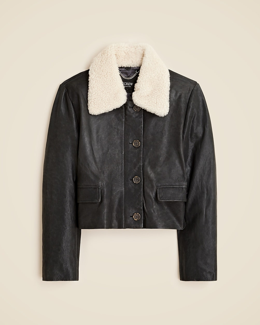 Collection cropped leather car coat with sherpa collar | J. Crew US