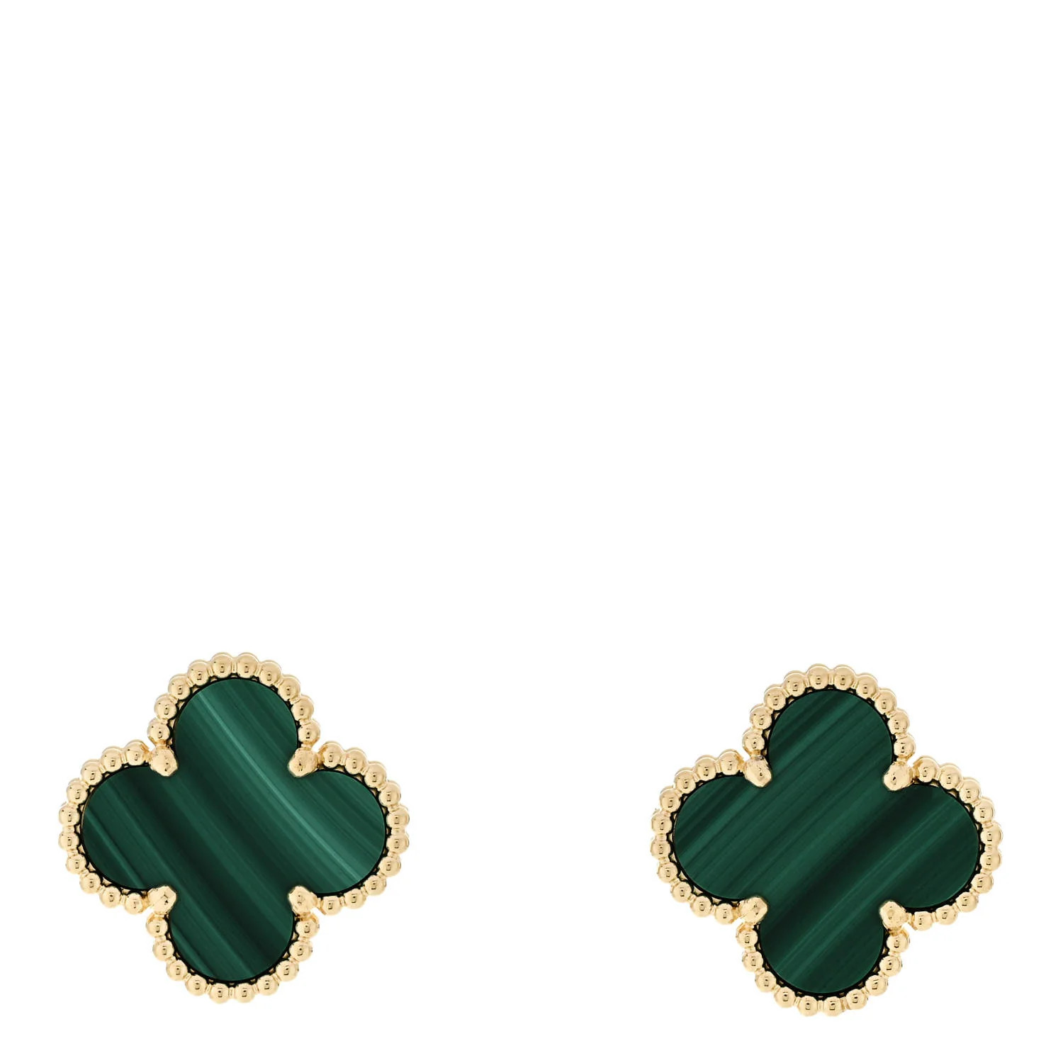Van Cleef &amp; Arpels 18K Yellow Gold Malachite Vintage Alhambra Earrings 1734425 | FASHIONPHILE (US)