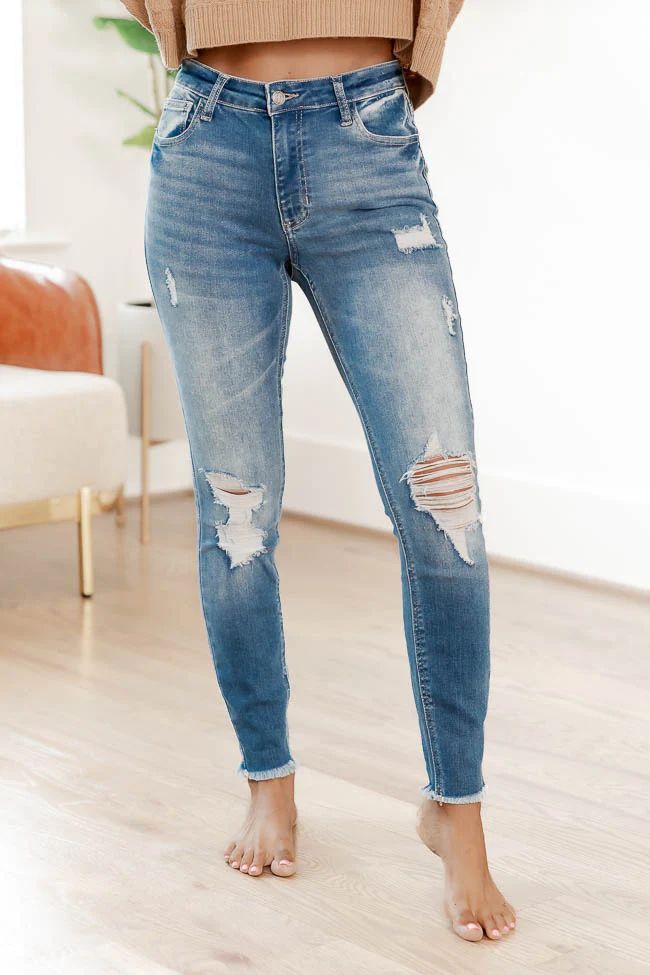 Annette Medium Wash High Rise Distressed Skinny Jeans | Pink Lily