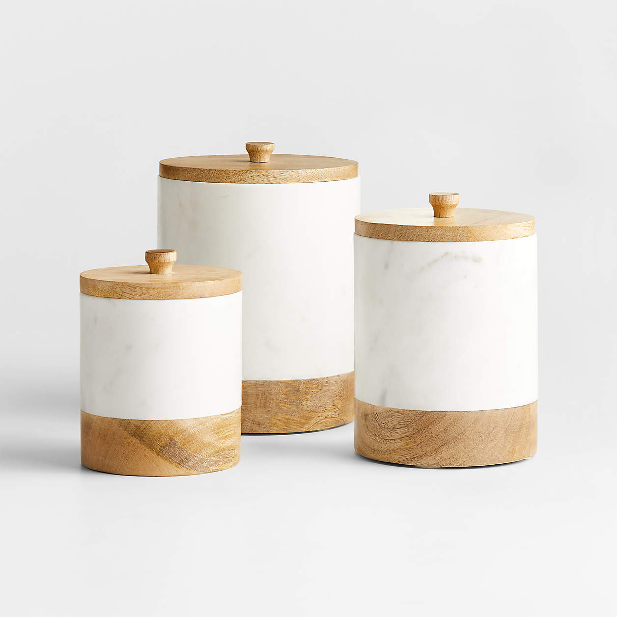 Small White Marble Kitchen Canister with Wood Lid + Reviews | Crate & Barrel | Crate & Barrel