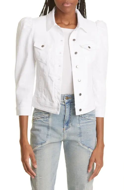 Retrofête Ada Puff Sleeve Cotton Denim Trucker Jacket in White at Nordstrom, Size Large | Nordstrom