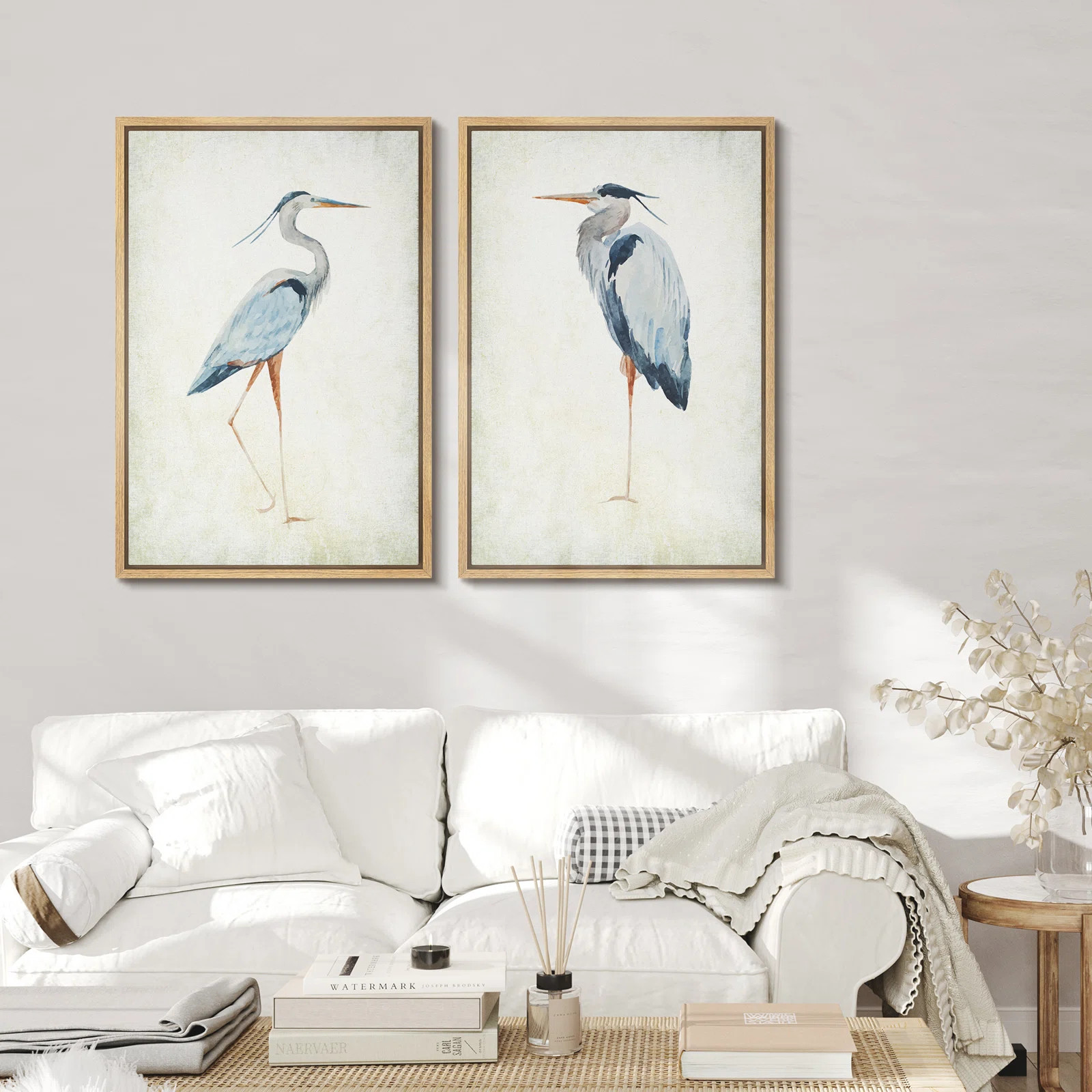 Blue Heron Bird Portrait Coastal Beach Decor - Framed Canvas Master Bedroom Wall Art Set 2 Print | Wayfair North America