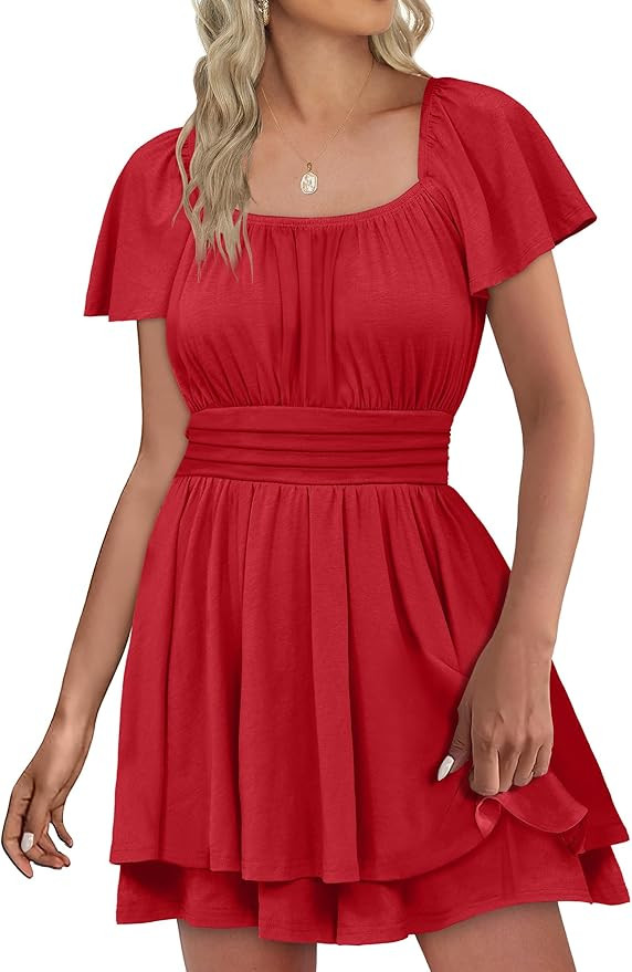 Caracilia Women Cute Summer Romper Dress Flowy Short Sleeve Square Neck Elastic Waist 2025 Casual... | Amazon (US)