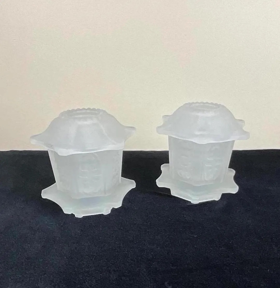 Vintage Japanese Pagoda Fairy Lamp Matching Set of 2 Homco Frosted Satin Glass Pagoda Fairy Votiv... | Etsy (US)