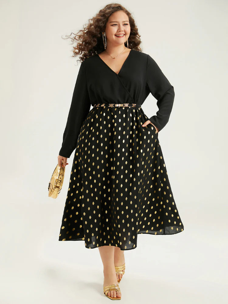 Glitter Polka Dot Pocket V Neck Dress | Bloomchic