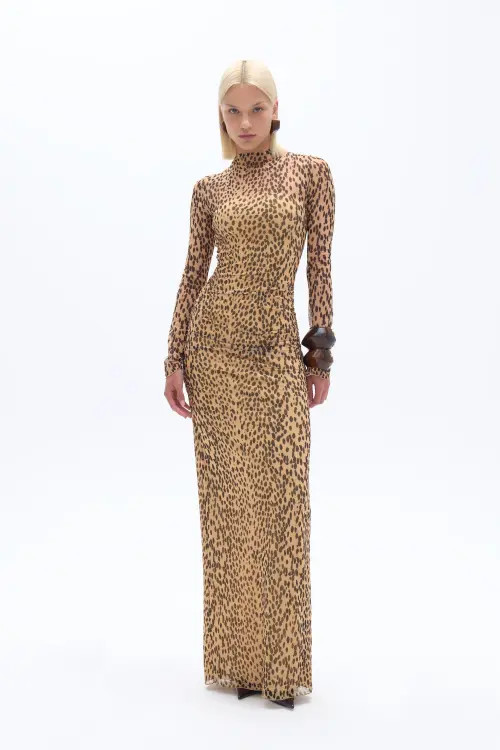 Nocturne Leopard Print Long Sleeve Dress in Multi-Colored at Nordstrom, Size Medium | Nordstrom
