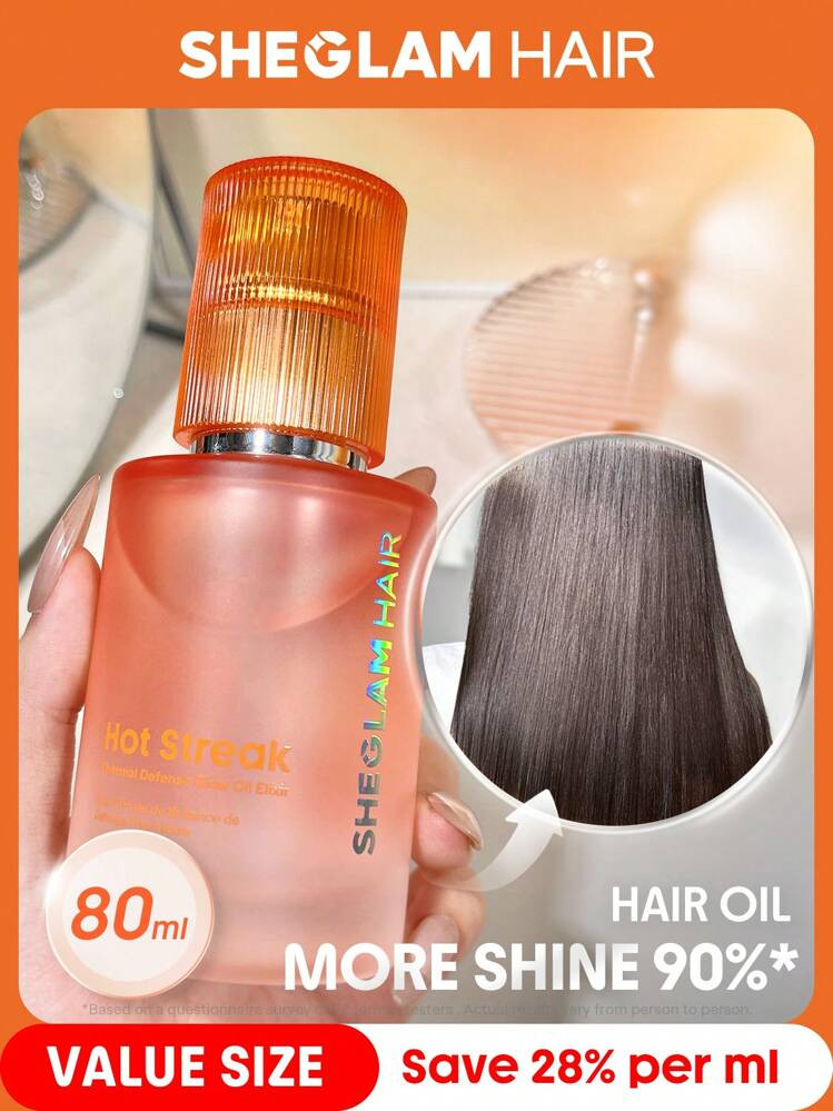 SHEGLAM HAIR Hot Streak Thermal Defense Glow Oil Elixir-80ml/2.71 Fl Oz,Hair Care Essential Oil,Rose Scent Hydrating Oil Serum For Deep Nourishment,Hair Oil Heat Protection Curly Hair Products Hair Treatment Serum,Tames Frizz And Seals In Shine,Heat Protection Enriched With Sunflower Seed Oil Weightless Mist Spray For All Hair Types Decor Makeup Party Decor Love Makeup Beach Travel Camping Outdoors Present Rose Fashion Girl Cosmetic Cosplay Best Trip Festivals Fancy Campus School Charm Vibe | SHEIN