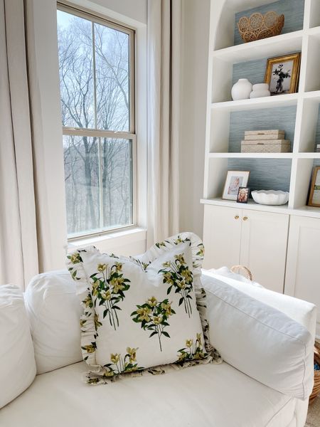 Spring decor in our family room - floral pillows with ruffle detail. Traditional home with English cottage details

#LTKover40 #LTKSeasonal #LTKhome
