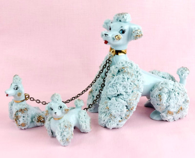 Vintage Lefton Poodle & Puppies Blue Dogs With Chain Spaghetti Kitschy Japan 🐩 | eBay US