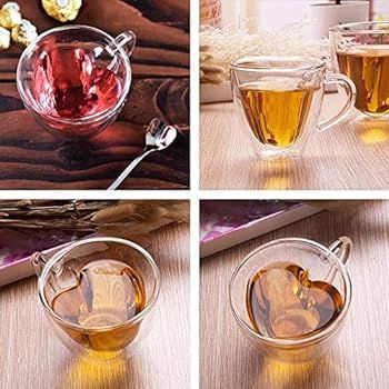 2 Pcs/Set Heart Shaped Double Wall Glass Milk Lemon Juice Cup Tea Mug Lover Coffee Cups Drinkware fo | Amazon (CA)