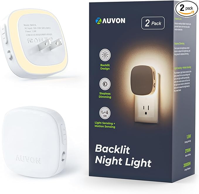 AUVON Plug-in LED Backlit Night Light with Motion Sensor & Dusk to Dawn Sensor, Dimmable Warm Whi... | Amazon (US)