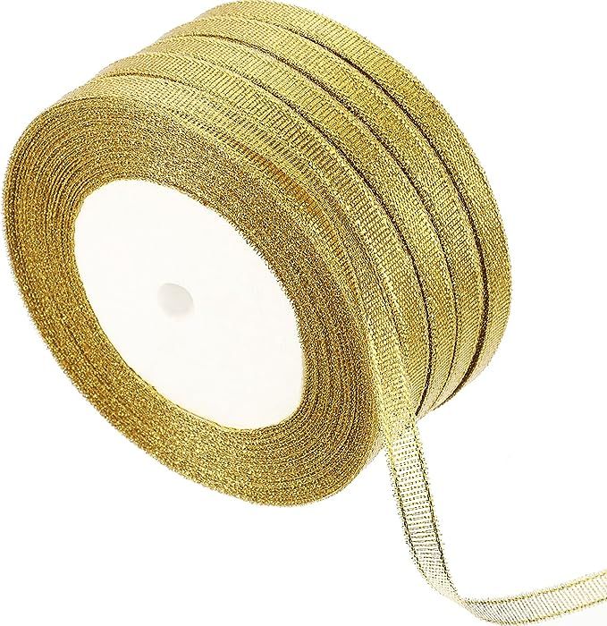 Gejoy 5 Rolls 0.24 inch Glitter Ribbons Metallic Ribbons for Crafters Gifts Wrapping Decorations ... | Amazon (US)