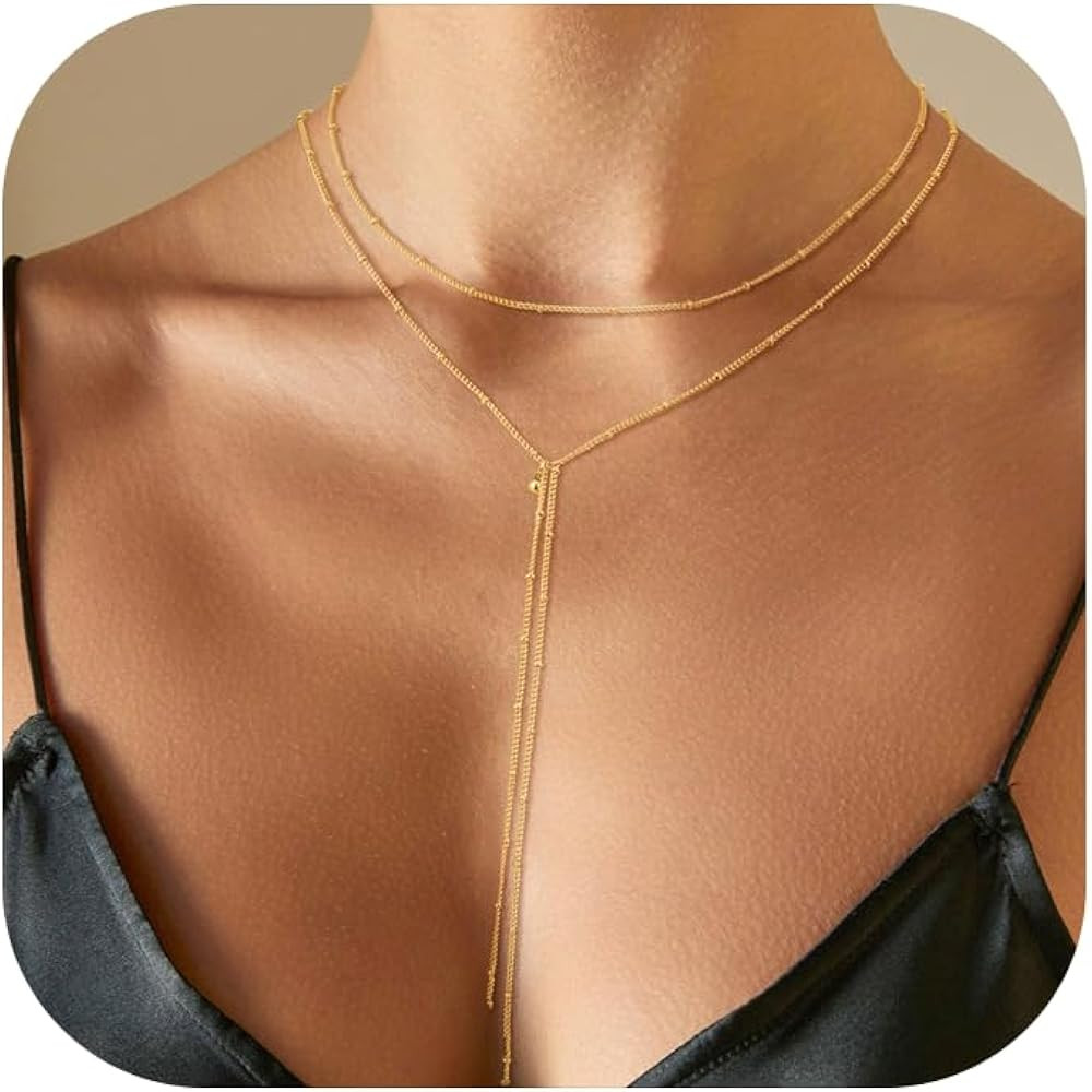 Gold Lariat Necklace for Women, Long Chain, Drop & Layered Designs, Dainty Non-Tarnish Necklace | Amazon (US)