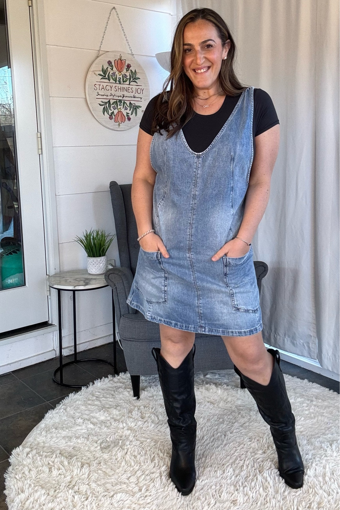 Free people denim jumper dress! So fun! I’m in true size large! 

#LTKSeasonal #LTKstyletip #LTKmidsize