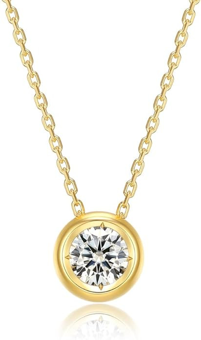 MISS MIMI 1/2 Ct Moissanite Diamond 925 Sterling Silver Bezel Set Pendant Necklace, 16" + 2" Wome... | Amazon (US)