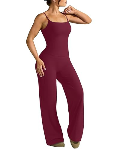 OMKAGI Workout Sets for Women Padded Tank Tops Matching Straight Leg Yoga Outfits(S,691-Red Plum) | Amazon (US)
