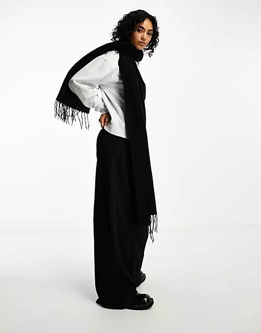 ASOS DESIGN supersoft scarf with tassels in black | ASOS (Global)