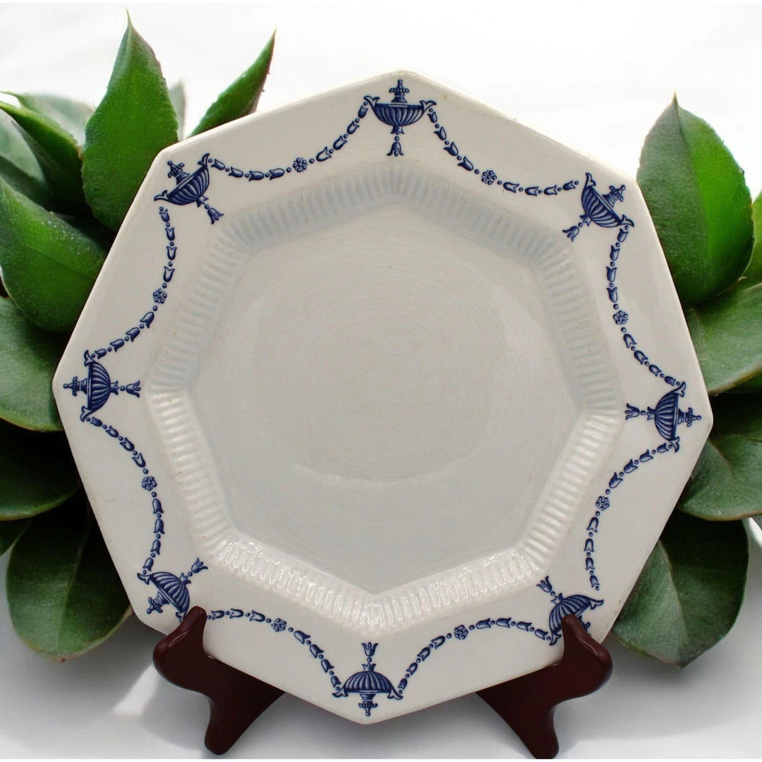 Antique Decorative Octagonal Ceramic Plate With Blue Garland Design | Etsy (US)