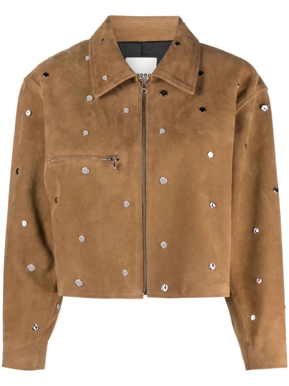 SANDRO Cropped Studded Suede Jacket - Farfetch | Farfetch Global