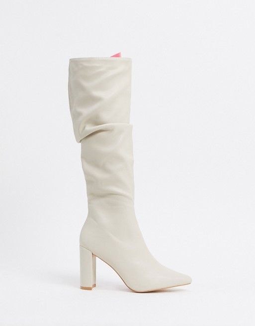 Public Desire Mine slouch knee boots in bone | ASOS (Global)