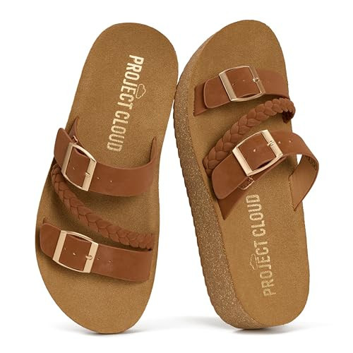 Project Cloud Platform Sandals Women - Eco-Crafted Leather Womens Summer Shoes with Lightweight Adjustable Buckle and Non-Slip Outsole Summer Sandals for Women 2026 (KREME,WHISKEY,6) | Amazon (US)