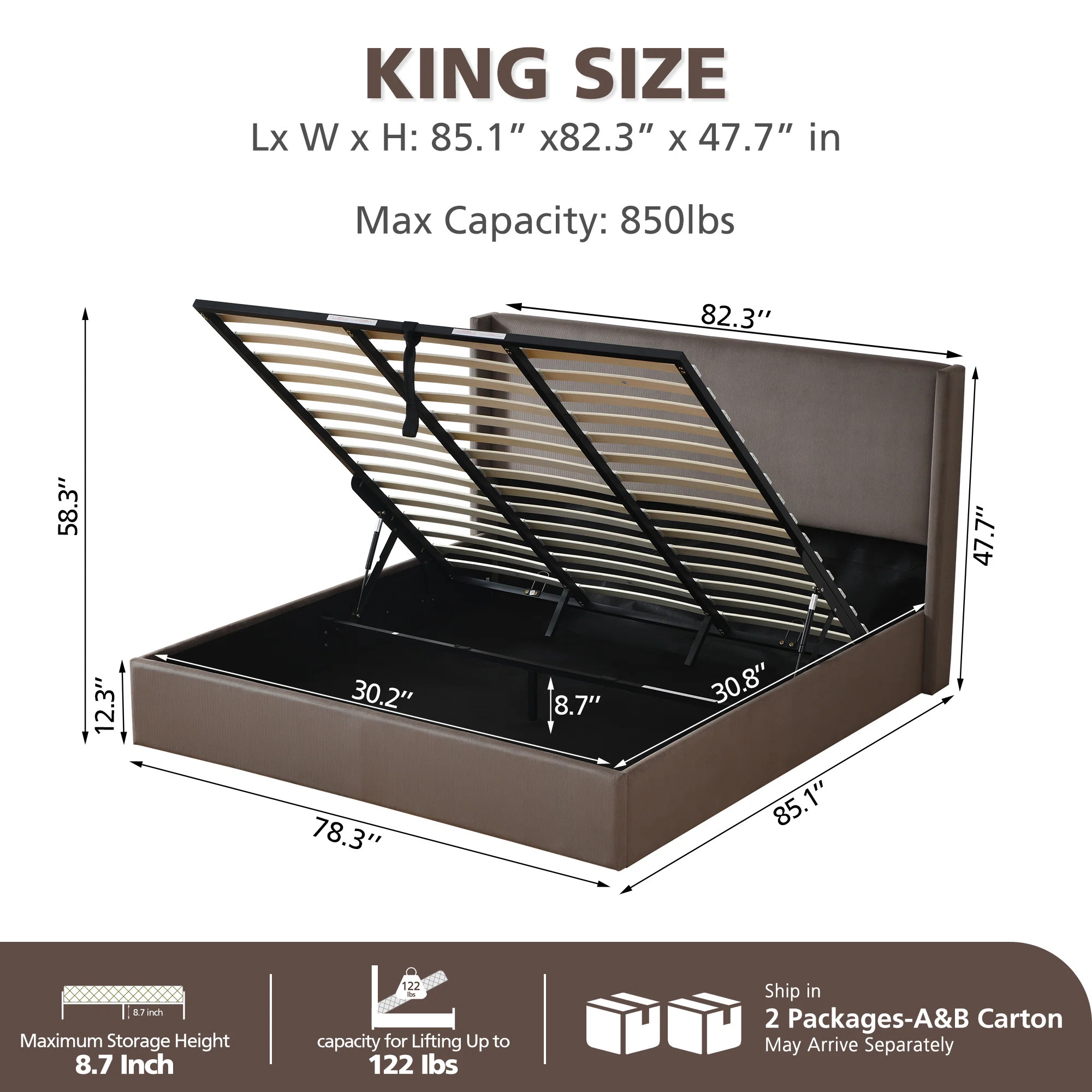 Wauseon Luxury Hydraulic Lift Up Storage Corduroy Upholstered Platform Bed,Modern Wingback Design... | Wayfair North America