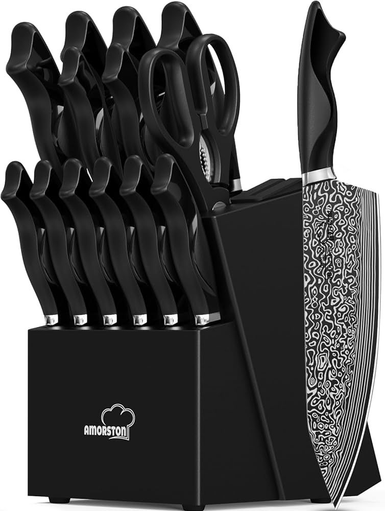Knife Set, 15 Pieces Kitchen Knife Set with Built in Sharpener, High Carbon German Stainless Stee... | Amazon (US)