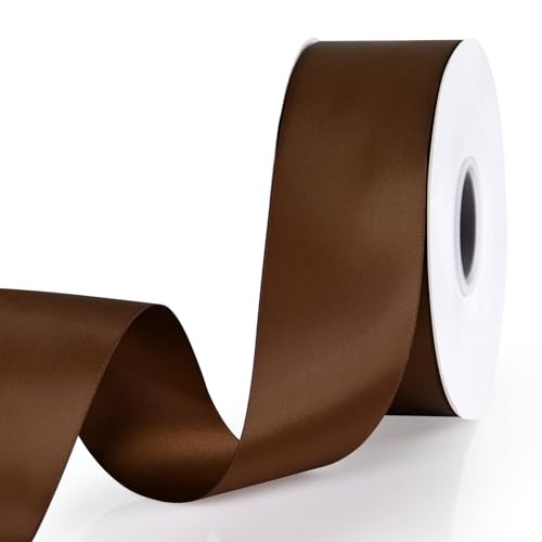 Brown Ribbon, Double Face 2 Inch x Continuous 50 Yards Brown Satin Ribbon for Gift Wrapping, Wedd... | Amazon (US)