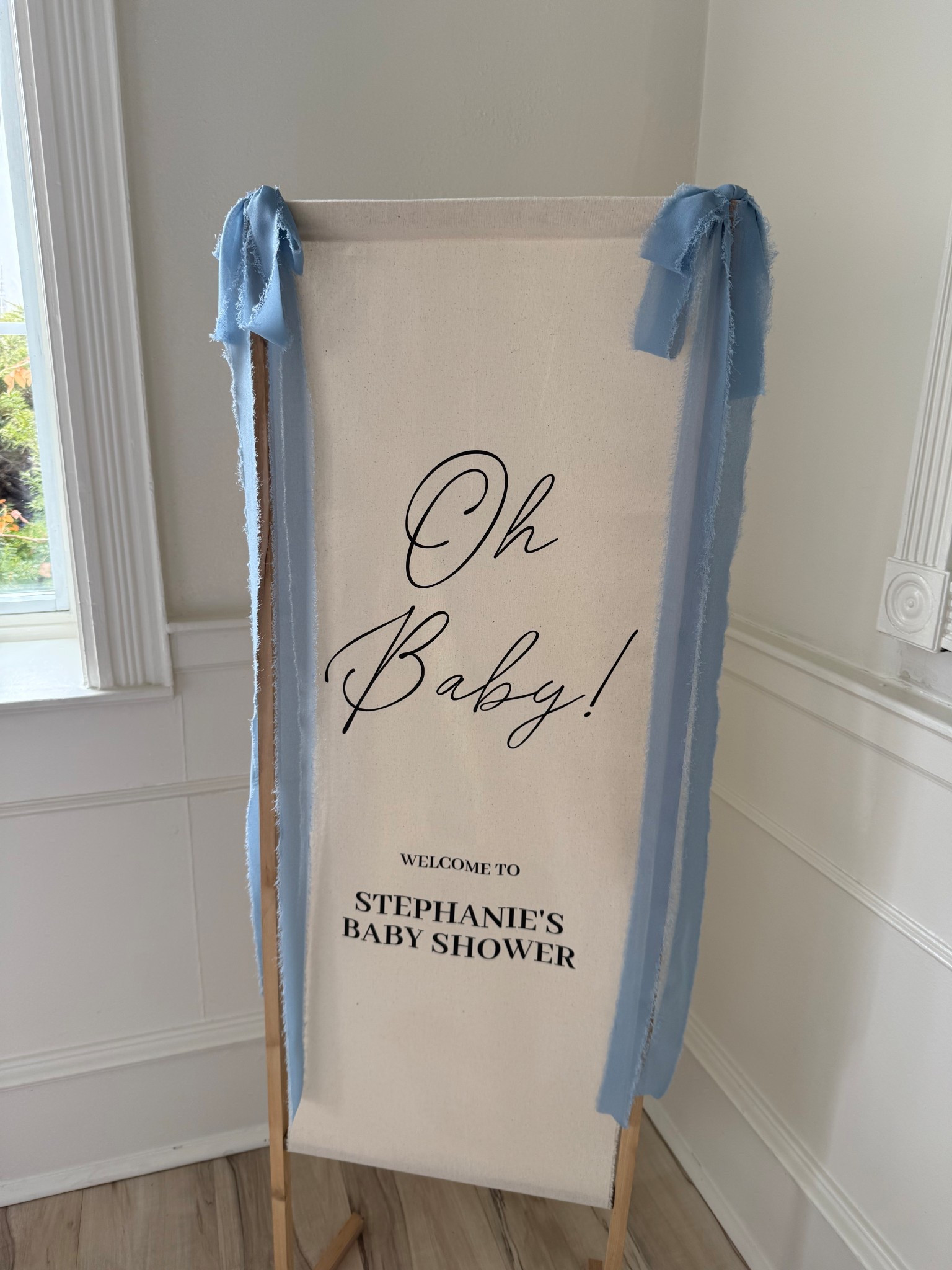 Custom baby shower sign & blue chiffon ribbon bows 

#LTKBaby #LTKBump