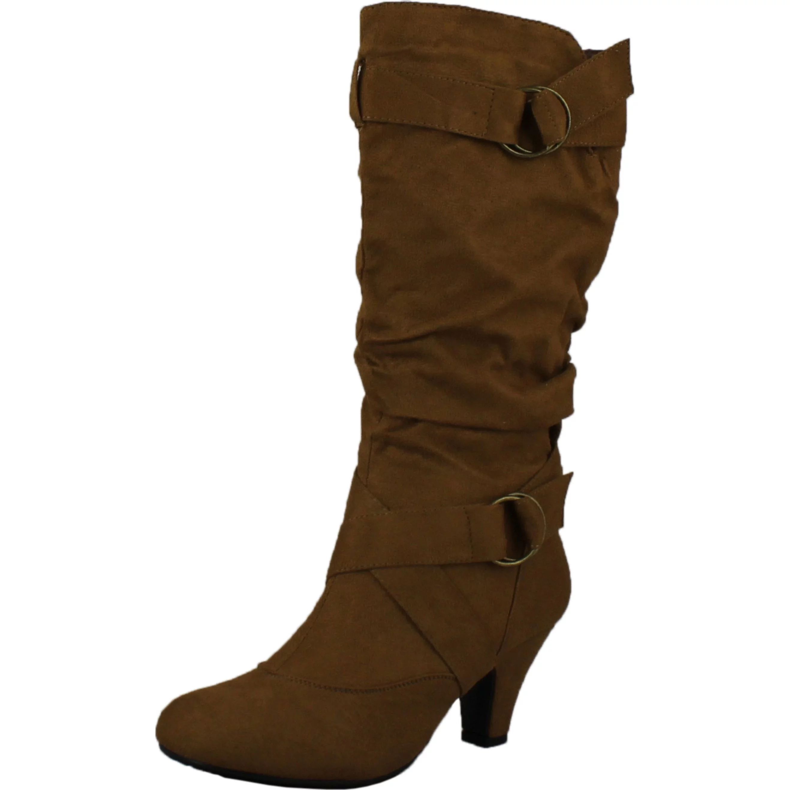 Maggie-38 Women Knee High Kitty Heels Wide Shaft Boots, Tan, 6.5 - Walmart.com | Walmart (US)