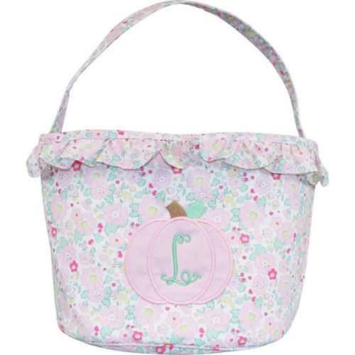 Pink Floral Applique Pumpkin Bucket | Cecil and Lou