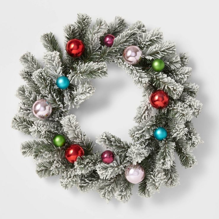 22" Flocked Artificial Christmas Wreath with Bright Ornaments - Wondershop™ | Target