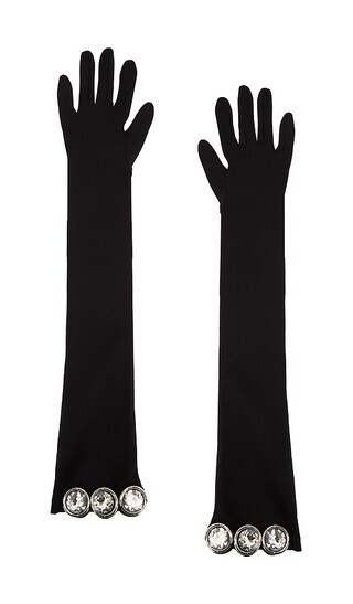 Crystal Stone Patch Long Gloves in Black & Silver | Revolve Clothing (Global)
