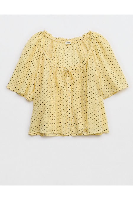 Aerie Woven Button Blouse Women's Citron S | Aerie