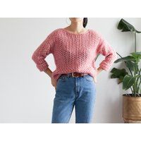 Chunky Pink Knit Sweater/Airy Lightweight Minimalist Boho Top Fits Xs S M | Etsy (US)